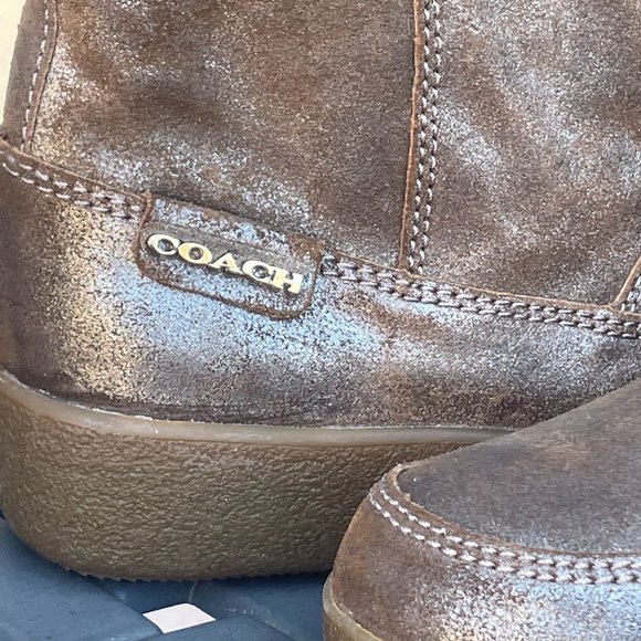 COACH TANESHA SUEDE SHEARLING Women's 7 After Ski Boot Metallic Gold Winter - Picture 4 of 16